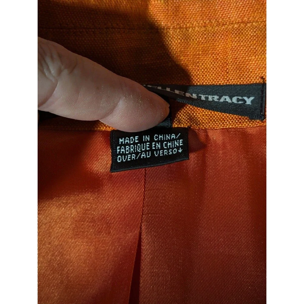 Linda Allard Ellen Tracy Sz 10 Orange Linen Blazer Structured Work Maximalist